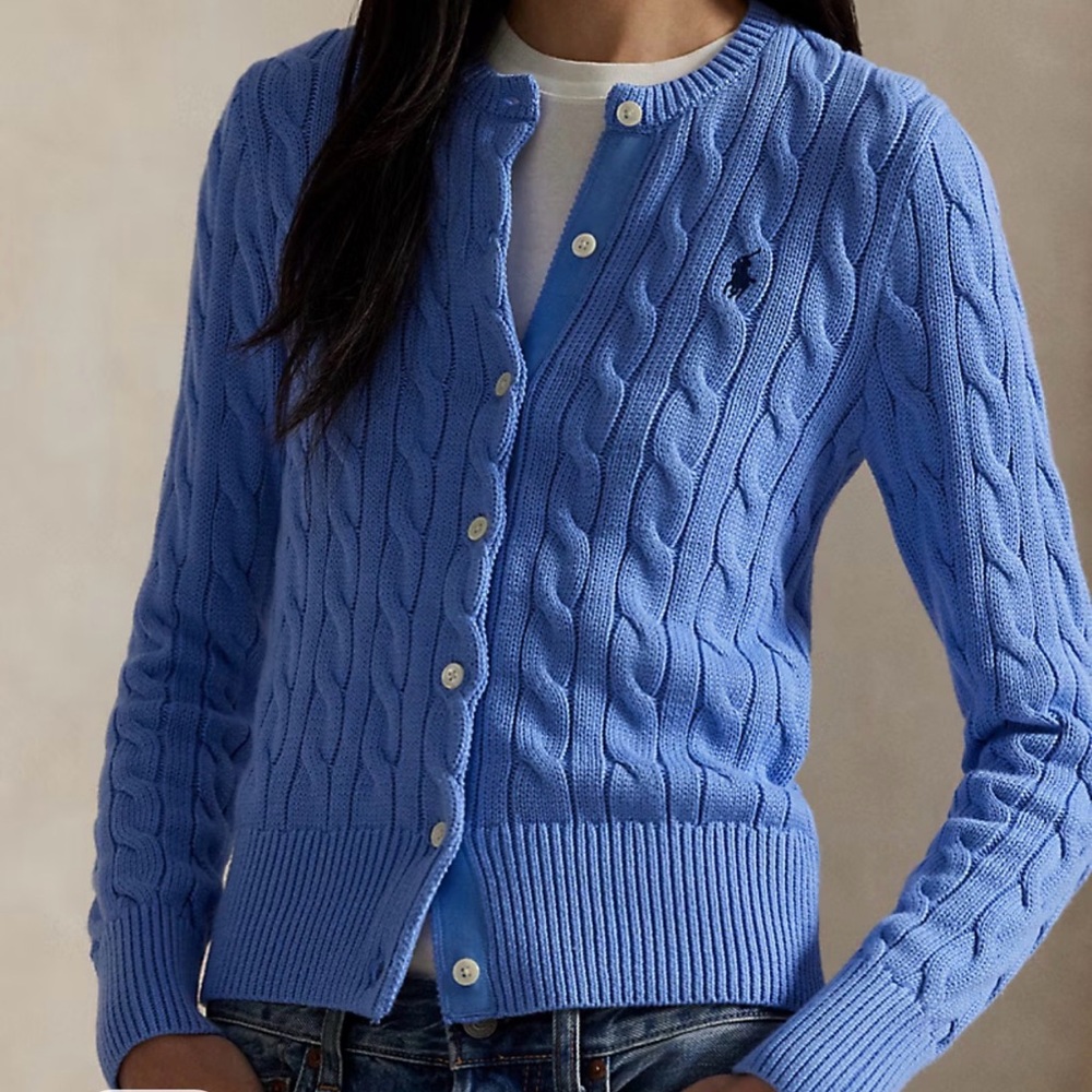 Cable-Knit Cotton Crewneck Cardigan